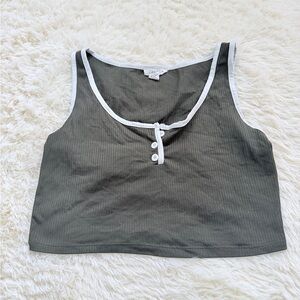 3/$20 Stylish Dark Green Crop Top with White Accents